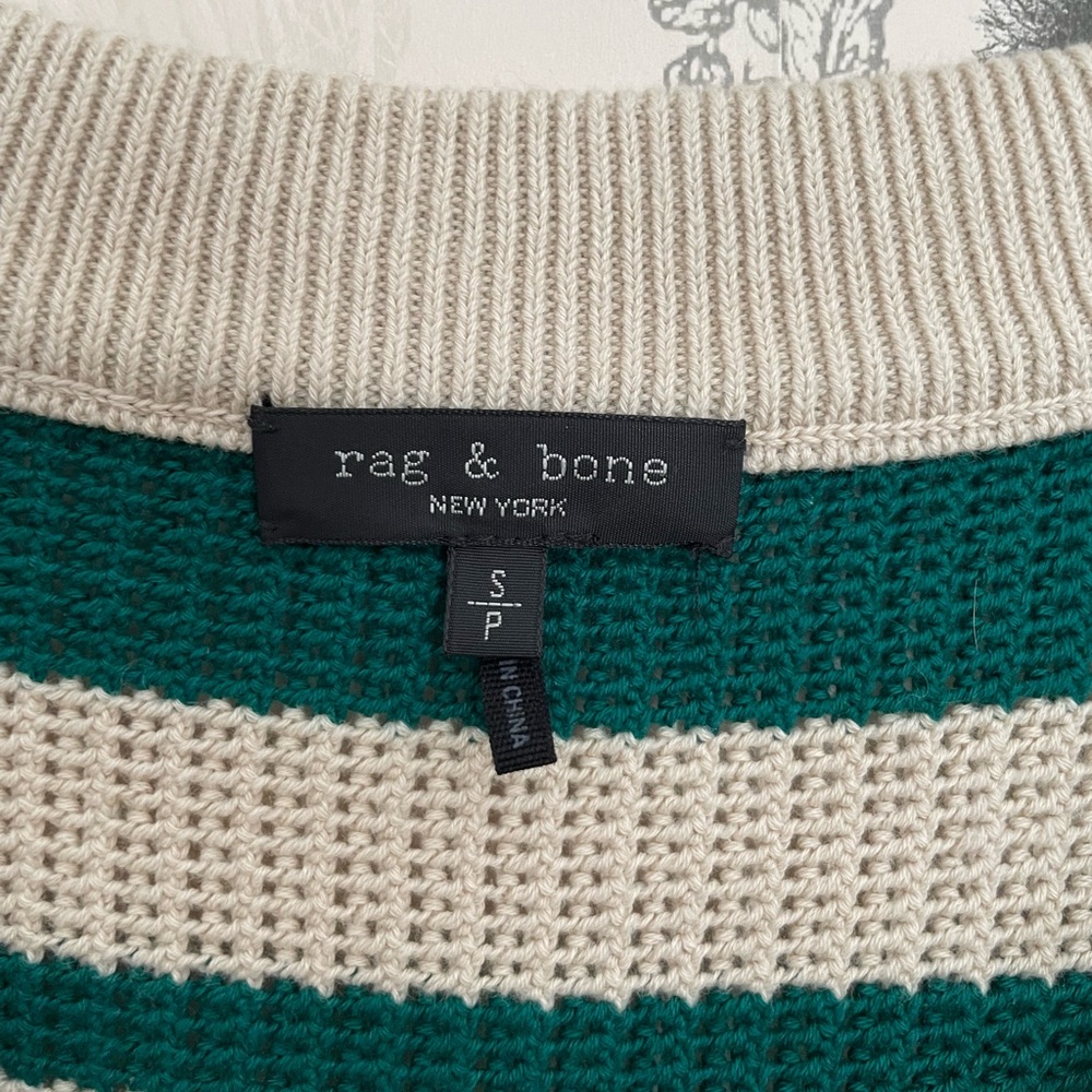 rag & bone Green and Cream V-Neck Sweater Vest - Picture 3 of 7